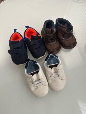 Carter's White Leather Toddler Sneakers with Blue Trim